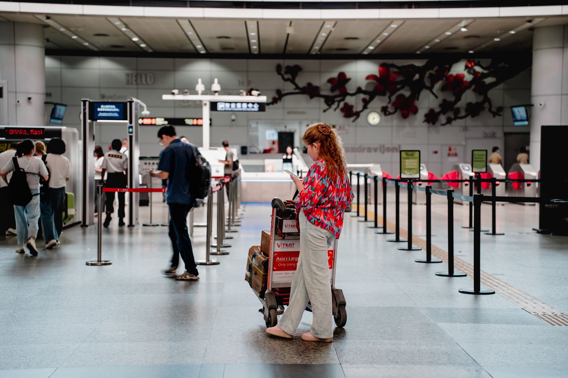 Family with luggage at airline check in counter